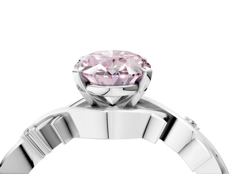 White gold Fancy Pink Oval Cut Diamond Solitaire Ring with Twisted Band and Prong Setting_352