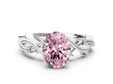White gold Fancy Pink Oval Cut Diamond Solitaire Ring with Twisted Band and Prong Setting_354