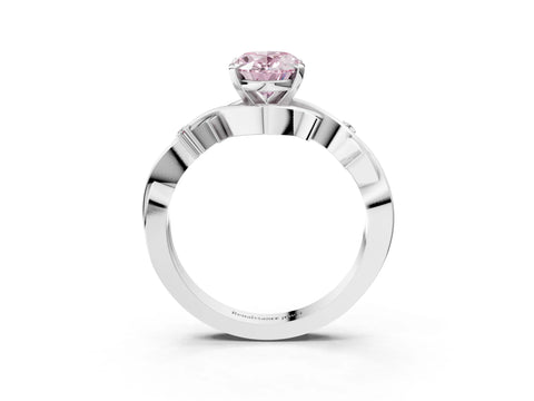 White gold Fancy Pink Oval Cut Diamond Solitaire Ring with Twisted Band and Prong Setting_357