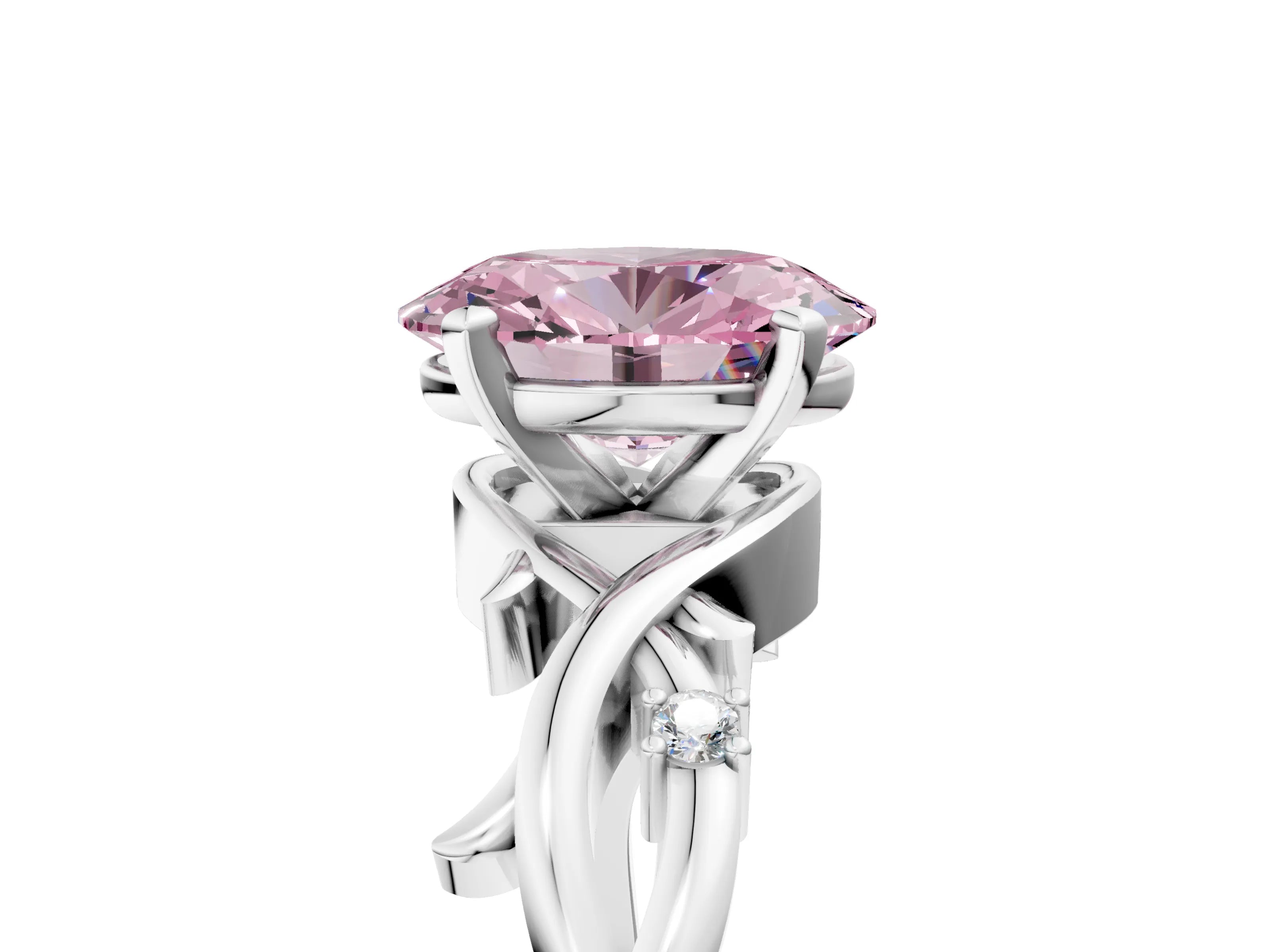 White gold Fancy Pink Oval Cut Diamond Solitaire Ring with Twisted Band and Prong Setting_359