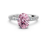 White gold Fancy Pink Oval  Cut Diamond Solitaire with Pave Band and Four-Prong Setting 2