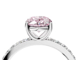 White gold Fancy Pink Oval  Cut Diamond Solitaire with Pave Band and Four-Prong Setting