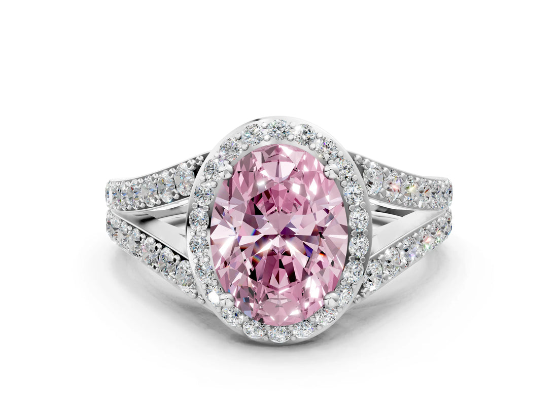 White gold Fancy Pink Oval Cut Diamond Split Shank Halo Ring with Four-Prong Setting_82