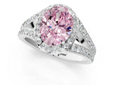 White gold Fancy Pink Oval Cut Diamond Split Shank Halo Ring with Four-Prong Setting_83