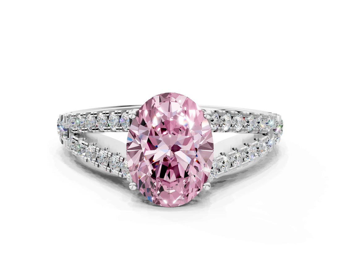 White gold Fancy Pink Oval Cut Diamond Split Shank Pavé Engagement Ring with Four-Prong Setting_68