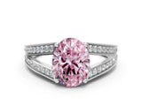 White gold Fancy Pink Oval Cut Diamond Split Shank Ring with Pavé Band and Four-Prong Setting_43
