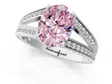 White gold Fancy Pink Oval Cut Diamond Split Shank Ring with Pavé Band and Four-Prong Setting_45