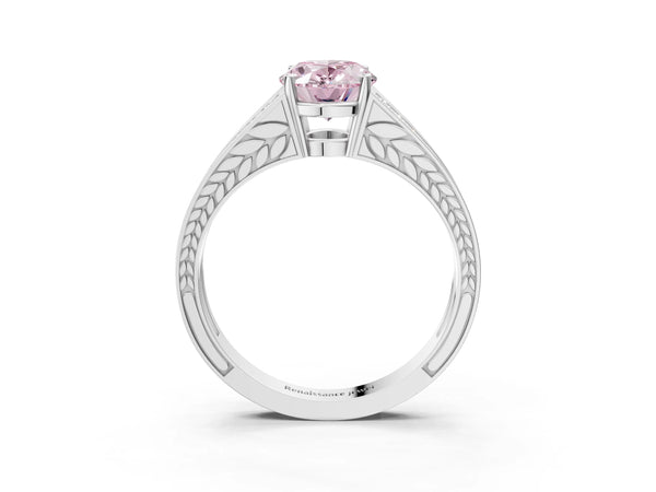 Platinum Oval Pave Split Shank Engagement Ring Setting for Fancy Pink Center with Engraved Sides
