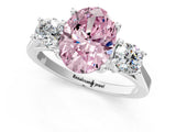 White gold Fancy Pink Oval Cut Diamond Three-Stone Engagement Ring with Prong Setting and Pavé Band_13