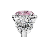 White gold Fancy Pink Oval Cut Diamond Three-Stone Halo Ring with Prong Setting and Pavé Accents_5