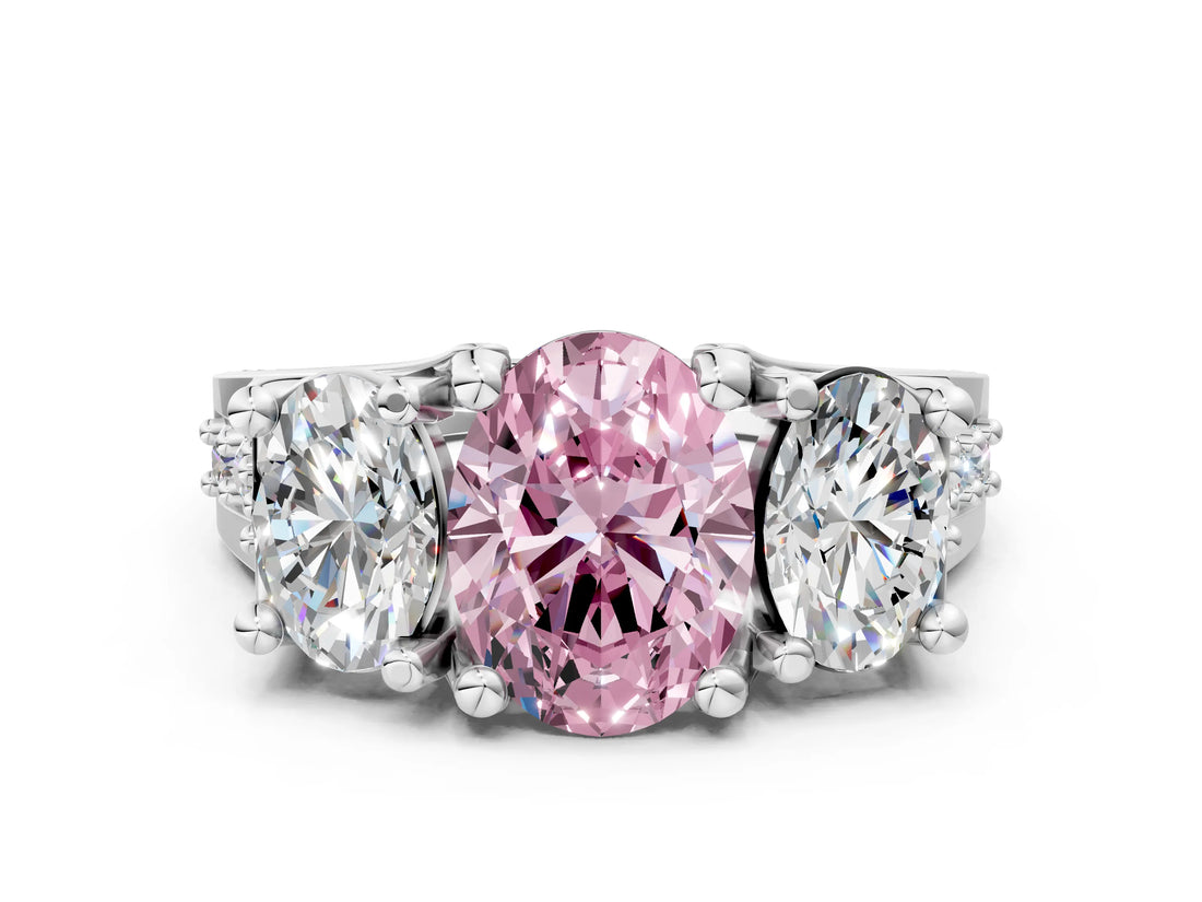 White gold Fancy Pink Oval Cut Diamond Three-Stone Ring with Channel Set Band and Four-Prong Setting_60
