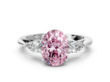 White gold Fancy Pink Oval Cut Diamond Three-Stone Ring with Pear  Side Stones and Prong Setting_161
