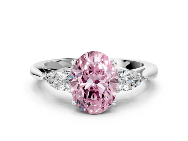 Sterling Silver Oval Three Stone Pear Side Engagement Ring Setting for Fancy Pink Center