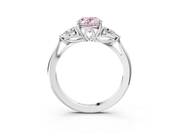 Sterling Silver Oval Three Stone Pear Side Engagement Ring Setting for Fancy Pink Center