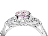 White gold Fancy Pink Oval Cut Diamond Three-Stone Ring with Pear  Side Stones and Prong Setting_172