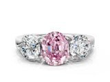 White gold Fancy Pink Oval Cut Diamond Three-Stone Ring with Prong Setting and Classic Band_107