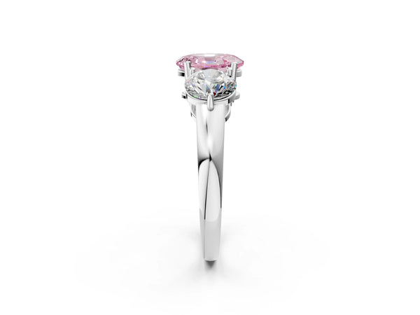 White gold Fancy Pink Oval Cut Diamond Three-Stone Ring with Prong Setting and Classic Band