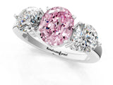 White gold Fancy Pink Oval Cut Diamond Three-Stone Ring with Prong Setting and Classic Band_109