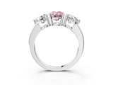 White gold Fancy Pink Oval Cut Diamond Three-Stone Ring with Prong Setting and Classic Band_111