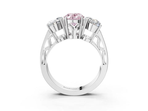 White gold Fancy Pink Oval Cut Diamond Three-Stone Ring with Prong Setting and Textured Band_15