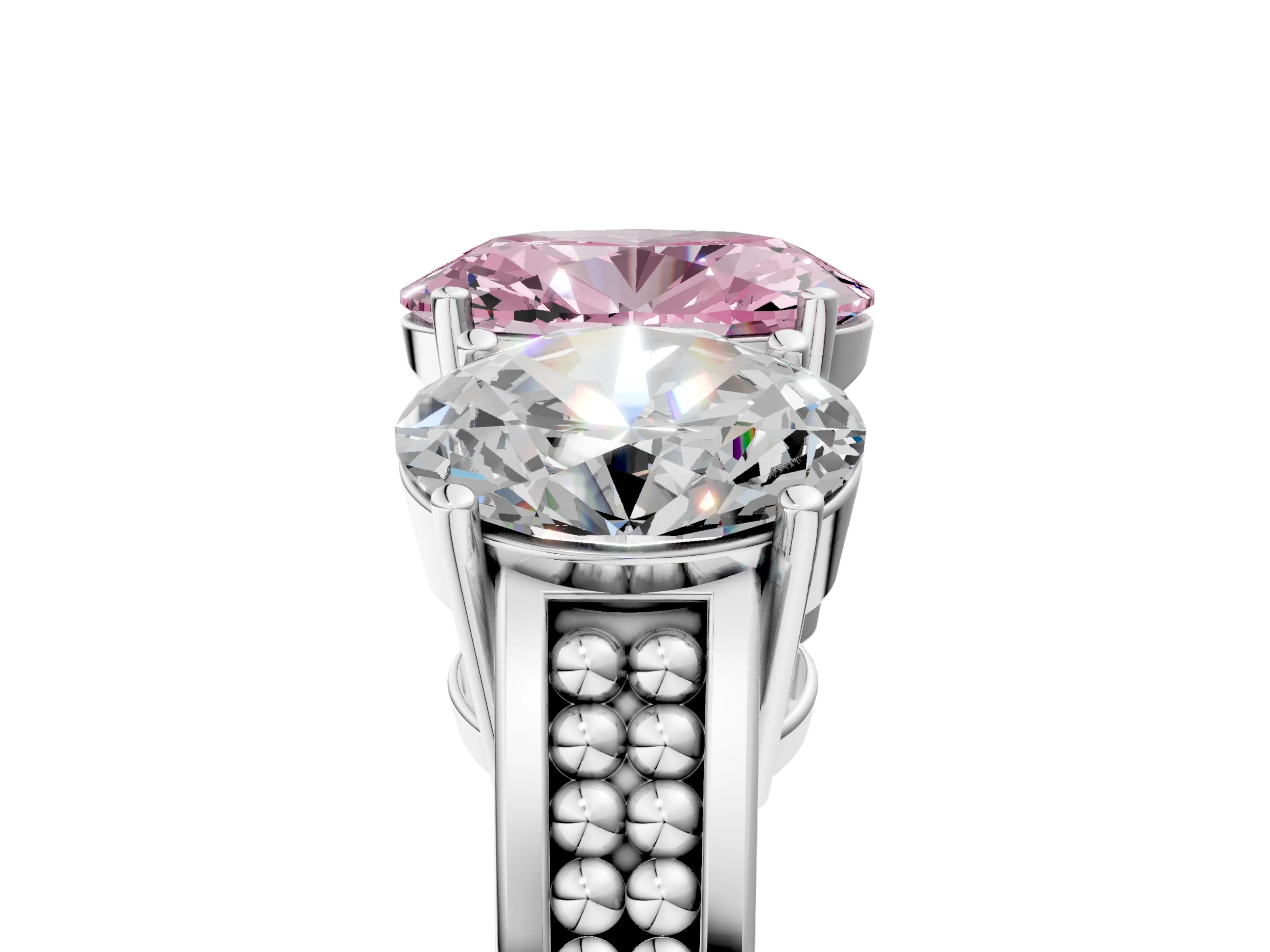 White gold Fancy Pink Oval Cut Diamond Three-Stone Ring with Prong Setting and Textured Band_17