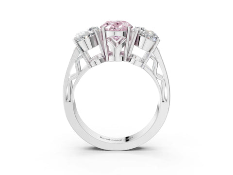 White gold Fancy Pink Oval Cut Diamond Three-Stone Ring with Prong Setting and Textured Band_3