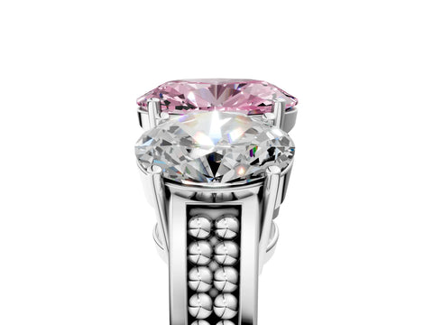 White gold Fancy Pink Oval Cut Diamond Three-Stone Ring with Prong Setting and Textured Band_5