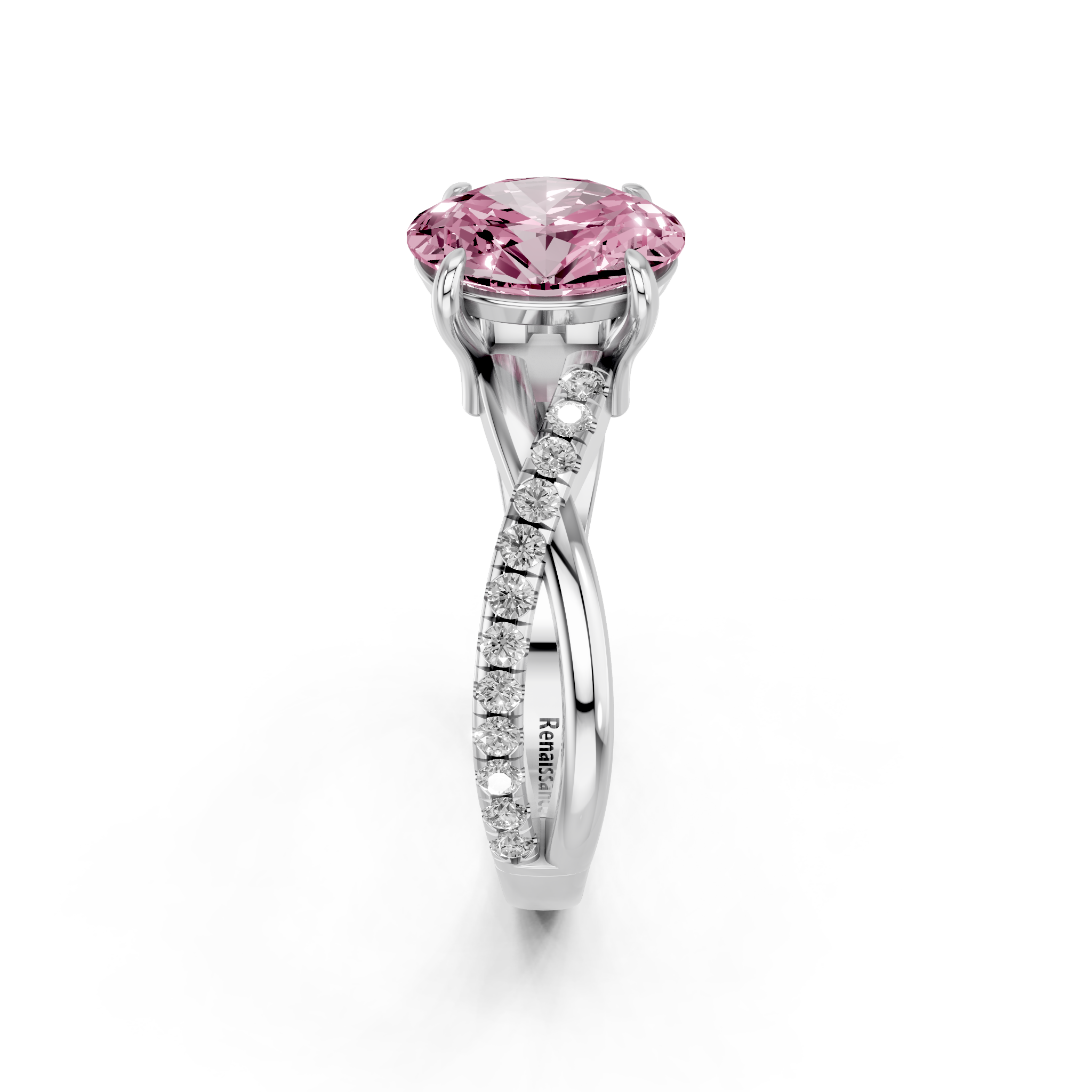 White gold Fancy Pink Oval  Cut Diamond Twist Band Solitaire with Prong Setting_10