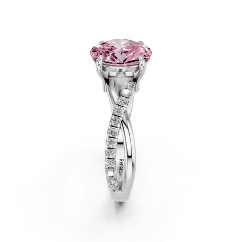 White gold Fancy Pink Oval  Cut Diamond Twist Band Solitaire with Prong Setting_12