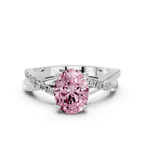 White gold Fancy Pink Oval  Cut Diamond Twist Band Solitaire with Prong Setting_21