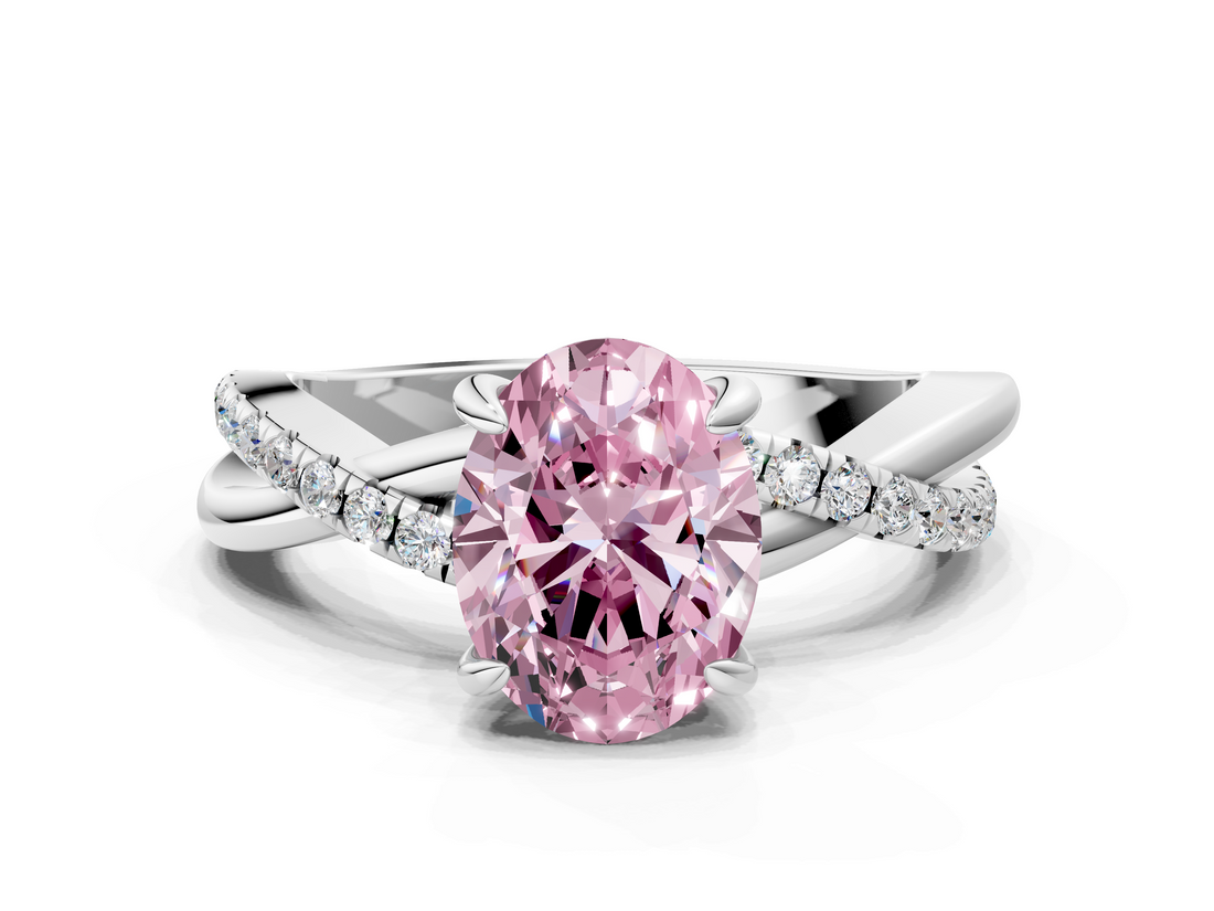 White gold Fancy Pink Oval  Cut Diamond Twist Band Solitaire with Prong Setting_70