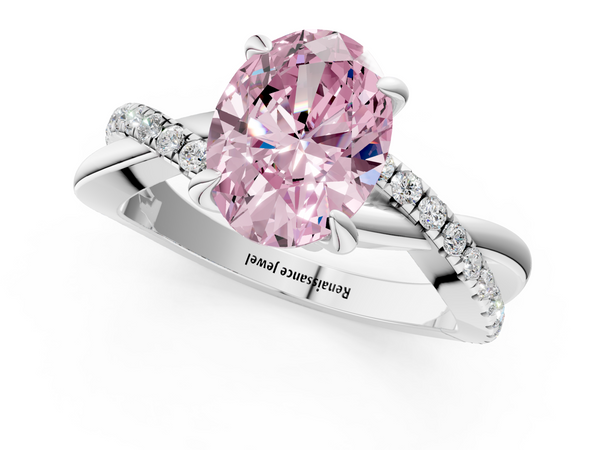 White gold Fancy Pink Oval  Cut Diamond Twist Band Solitaire with Prong Setting