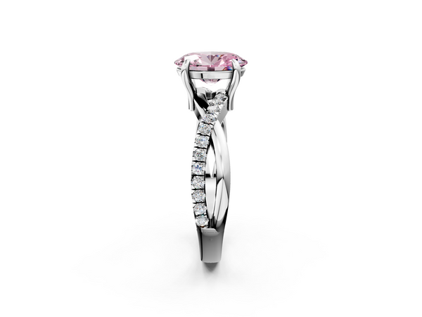 White gold Fancy Pink Oval  Cut Diamond Twist Band Solitaire with Prong Setting