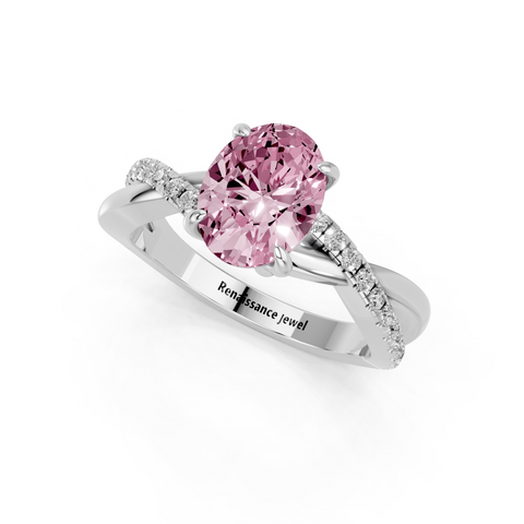 White gold Fancy Pink Oval  Cut Diamond Twist Band Solitaire with Prong Setting_9