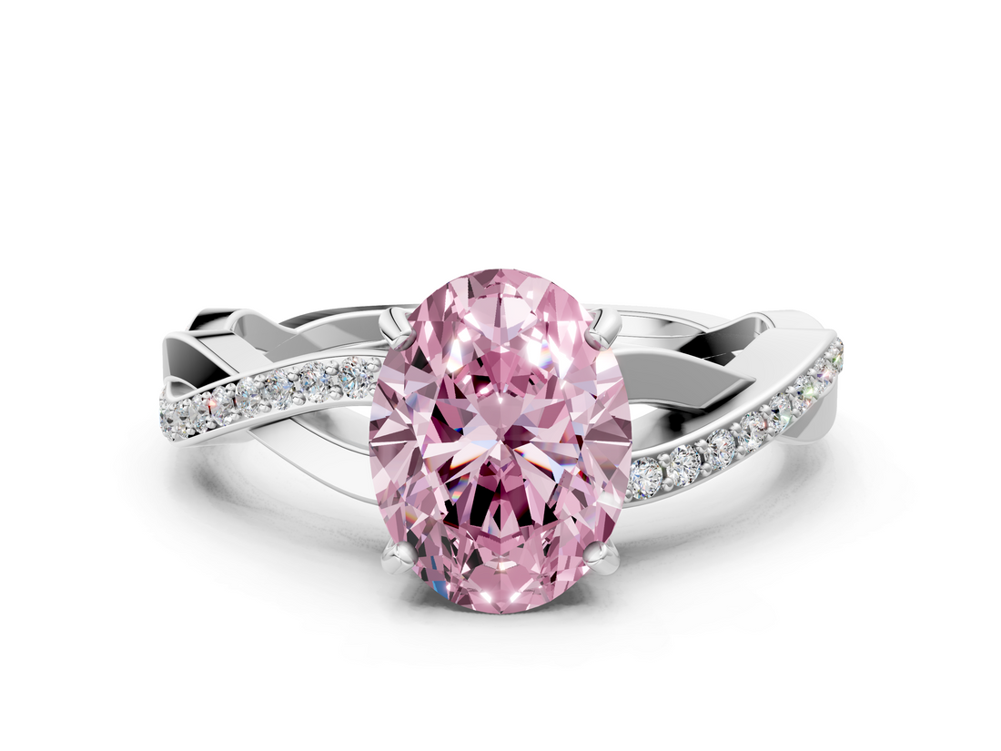 White gold Fancy Pink Oval  Cut Diamond Twisted Band Engagement Ring with Prong Setting_3