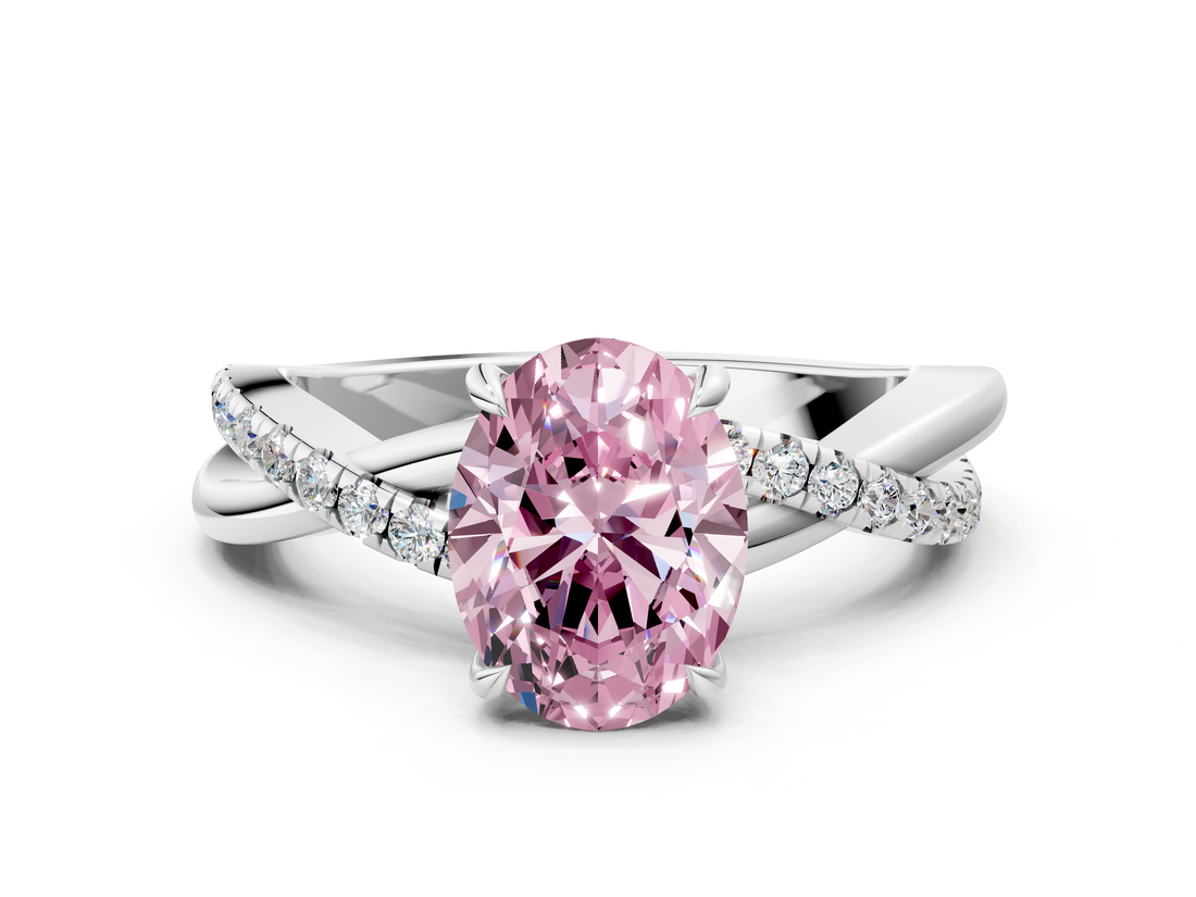 White gold Fancy Pink Oval  Cut Diamond Twisted Band with Pavé Setting and Four-Prong Setting_20