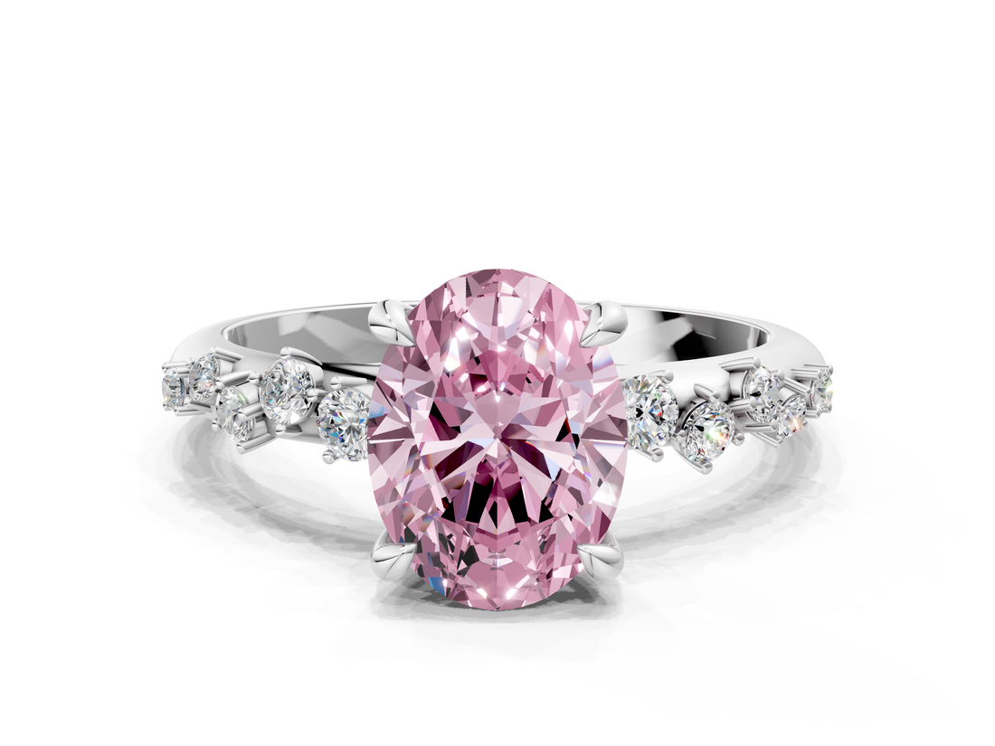 White gold Fancy Pink Oval  Cut Diamond Vine Band with Four-Prong Setting_54