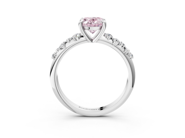 Platinum Fancy Pink Oval  Cut Diamond Vine Band with Four-Prong Setting