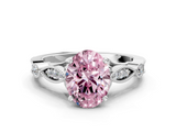 White gold Fancy Pink Oval  Cut Diamond with Milgrain Marquise and Bezel Accents on a Solitaire Band with Prong Setting_211