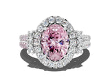 White gold Fancy Pink Oval  Cut Double Halo Diamond Engagement Ring with Pave Band and Four-Prong Setting_37