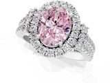 White gold Fancy Pink Oval  Cut Double Halo Diamond Engagement Ring with Pave Band and Four-Prong Setting_38