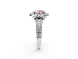 White gold Fancy Pink Oval  Cut Double Halo Diamond Engagement Ring with Pave Band and Four-Prong Setting_40