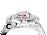 White gold Fancy Pink Oval  Cut Double Halo Diamond Engagement Ring with Pave Band and Four-Prong Setting_42