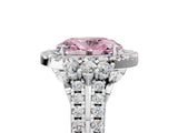 White gold Fancy Pink Oval  Cut Double Halo Diamond Engagement Ring with Pave Band and Four-Prong Setting_43