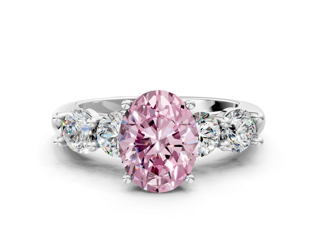 White gold Fancy Pink Oval  Cut Five-Stone Prong Set Diamond Ring with Classic Band_32