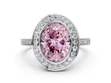 White gold Fancy Pink Oval Cut Halo Bezel Diamond Pave Band Ring