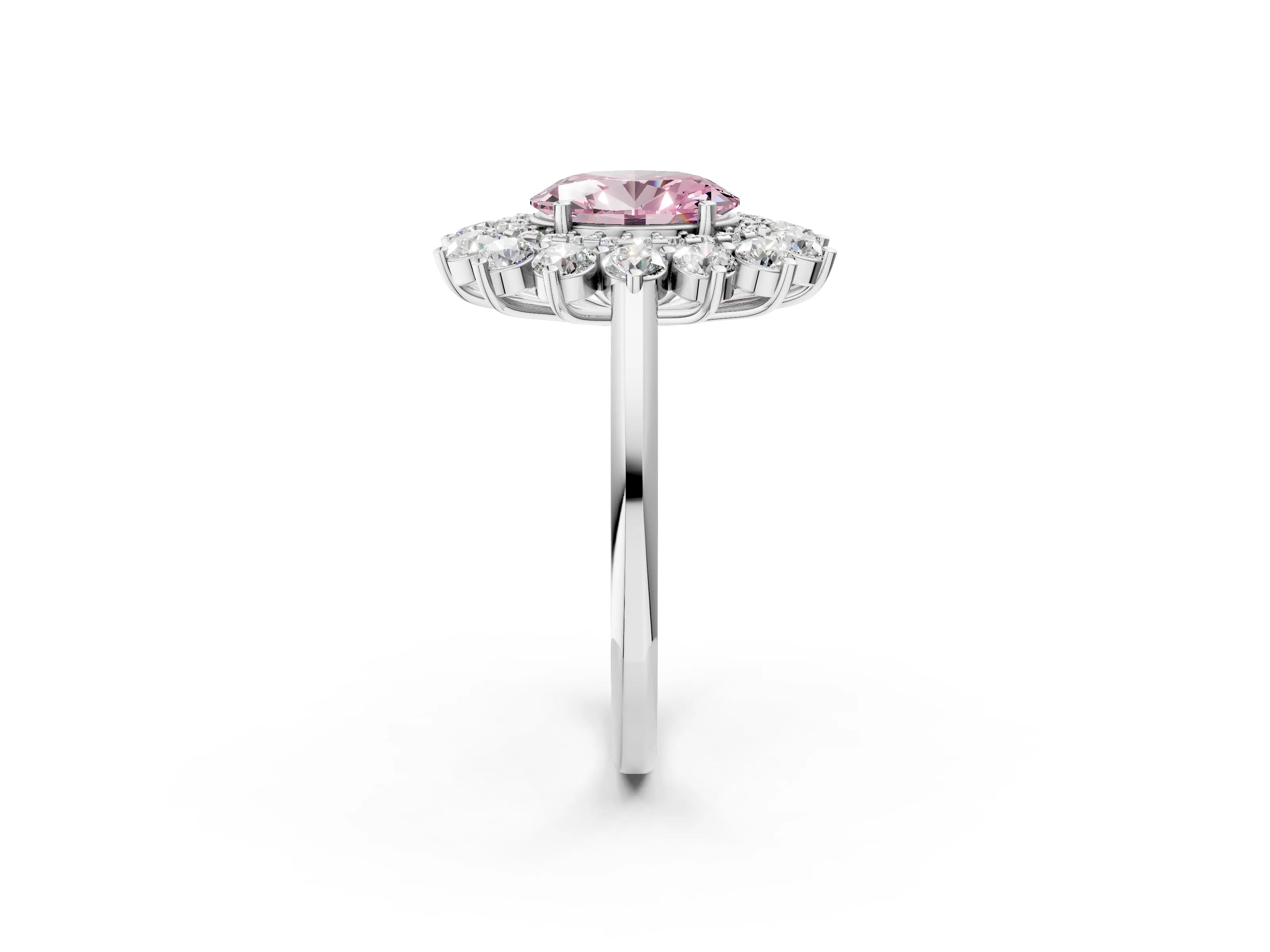 White gold Fancy Pink Oval Cut Halo Cluster Diamond Ring with Pave Band and Four-Prong Setting_14