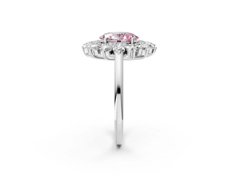 White gold Fancy Pink Oval Cut Halo Cluster Diamond Ring with Pave Band and Four-Prong Setting_14