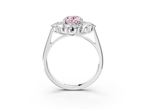 White gold Fancy Pink Oval Cut Halo Cluster Diamond Ring with Pave Band and Four-Prong Setting_15