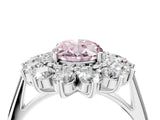 White gold Fancy Pink Oval Cut Halo Cluster Diamond Ring with Pave Band and Four-Prong Setting_16